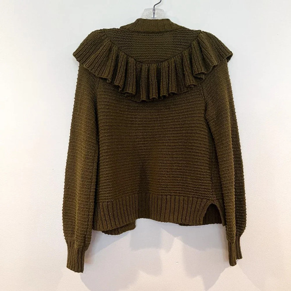 Madewell 100% Cotton Olive Green Ruffled Bohemian Open Knit Cardigan Sweater XXS - Picture 8 of 8